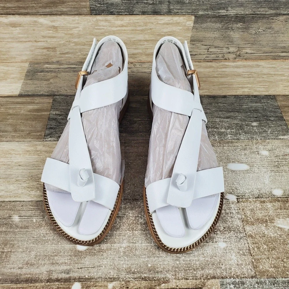 Franco Sarto Glenni Womens Sandals Sz 6.5 M White Leather Ankle Strap Strappy